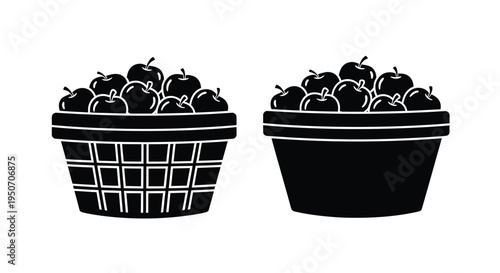 Two baskets brimming with apples presented in striking silhouette