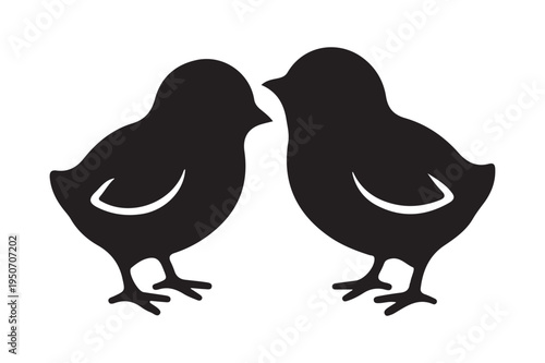 Two cute baby chicks standing silhouette vector