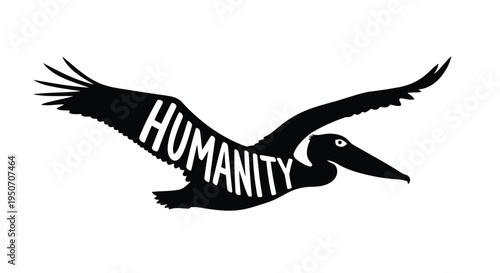 Black pelican silhouette with 'HUMANITY' text vector illustration