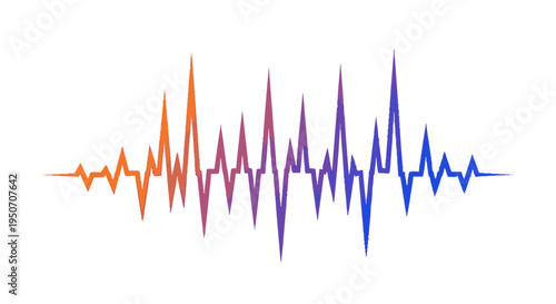 Dynamic abstract sound wave graphic with a vibrant gradient color transition from orange to blue, symbolizing audio technology, music visualization, and digital communication on a white background.