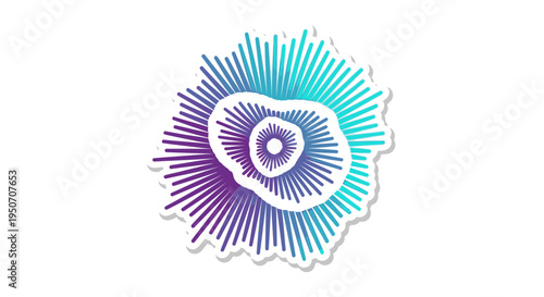 Vibrant abstract radial sound wave equalizer design with a dynamic purple and teal gradient, perfect for modern digital music and audio visualization concepts.