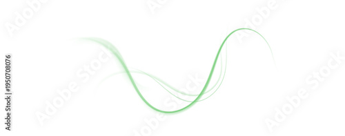 Green glowing neon trail with a dynamic swirling motion and a bright beam of energy. The sparkling particle effect features a radiant shine and a futuristic abstract design, isolated on a transparent 