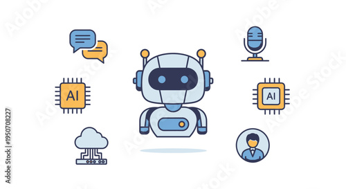 Robot with Artificial Intelligence Symbols.