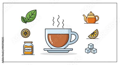 Tea cup with hot beverage.