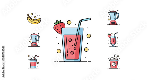 Colorful illustration of a strawberry smoothie.