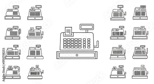 Cash registers in various positions.