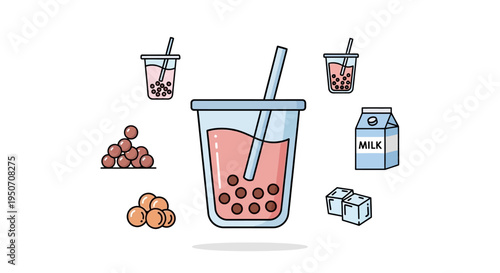 Pink bubble tea with boba.