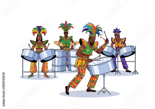 Caribbean Steel Drum Band Performing Lively Music Outdoors.