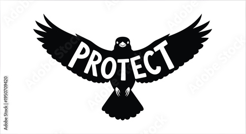 Black vector eagle icon with 'PROTECT' text