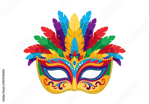 Colorful Mardi Gras Masquerade Mask with Feathers and Ornate Designs.