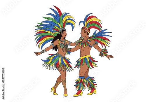 Couple Dancing in Colorful Carnival Costumes.