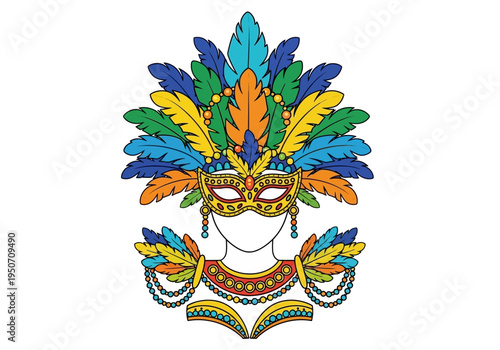 Colorful Masquerade Mask and Headdress with Feathers.