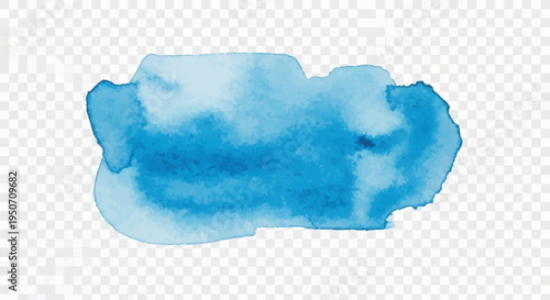 Blue watercolor stain vector isolated on transparent background, hand painted artistic paint splash with textured edges and indigo ink bleeds for creative graphic design.