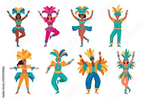 Diverse Group of Dancers in Vibrant Carnival Costumes.