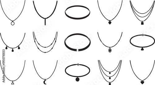 Minimalist Necklaces and Chain Pendants Vector Silhouettes