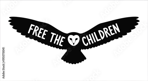 Black eagle silhouette with 'FREE THE CHILDREN' text, vector