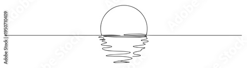 sunset line art with horizon and reflection