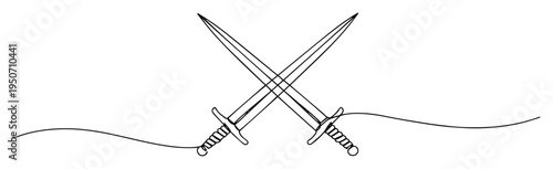 crossed swords line drawing in dynamic style