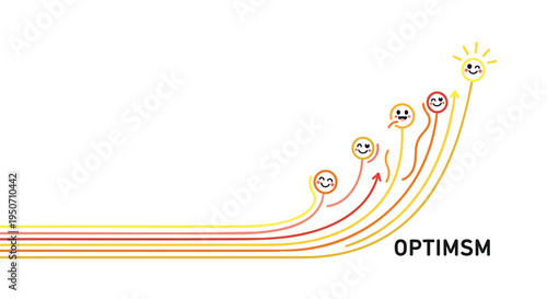 Vector illustration of optimism concept with 5 emoticons