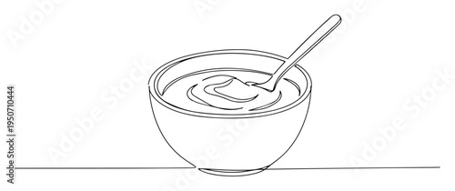 bowl of yogurt with spoon in line art