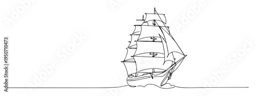 sailing ship line art with full sails