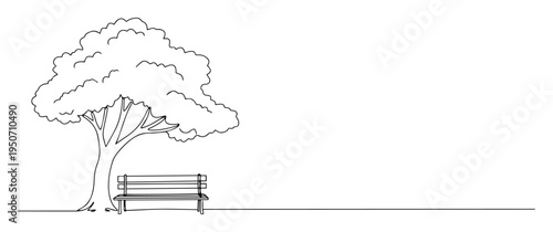 park bench under tree line art