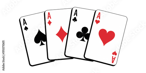 A set of four ace playing cards on transparent background