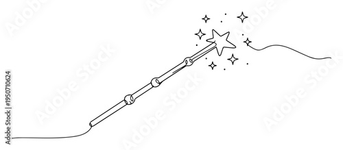 magic wand line drawing with sparkles