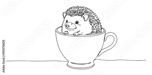 hedgehog sitting in teacup line art