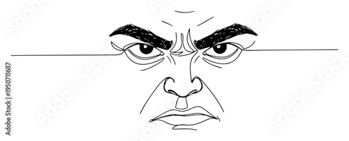 angry face close-up line art illustration