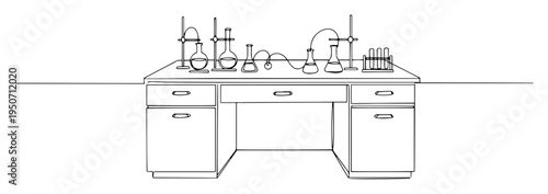 fully equipped laboratory table line drawing