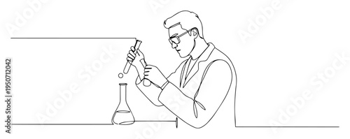 male scientist pipetting into flask line art