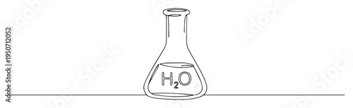 erlenmeyer flask with h2o formula line drawing