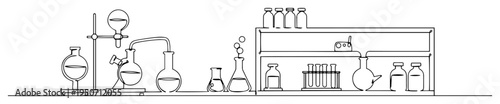 laboratory shelf with chemistry equipment
