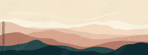 Abstract Landscape of Layered Hills and Mountains in Muted Earth Tones