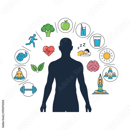 Holistic health and wellness concept with human silhouette