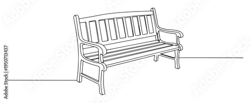 garden bench with armrests line drawing