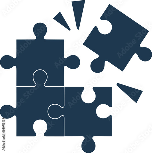 Dark Blue Puzzle Pieces Coming Together with Missing Piece and Gaps jigsaw connection