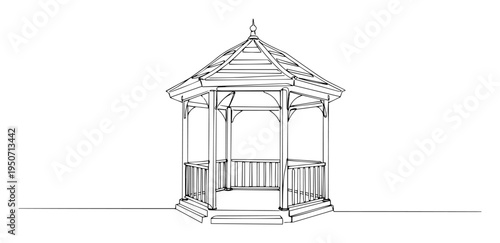 hexagonal wooden gazebo line vector art
