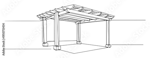 wooden patio pergola line vector drawing