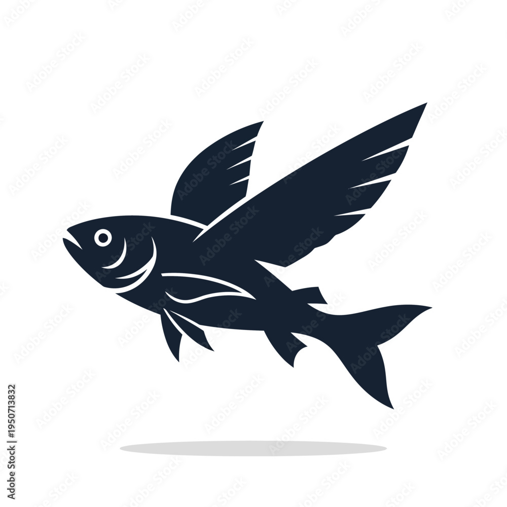 Fototapeta premium Flying fish silhouette soaring through the air, a symbol of freedom and flight.