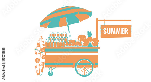Vector illustration of orange and teal summer food cart