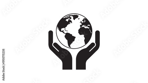 Hands Holding Globe Icon Black Silhouette Earth Protection and Global Sustainability Symbol Isolated on White