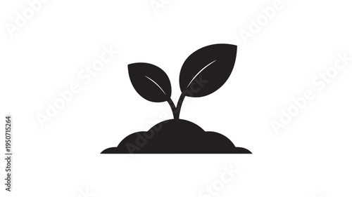 Seedling Plant Icon Black Silhouette Growing From Soil Isolated on White for Nature, Ecology and Growth Concepts