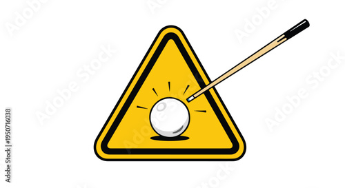 Illustration of a yellow warning sign with a golf ball and cue stick on a white background.