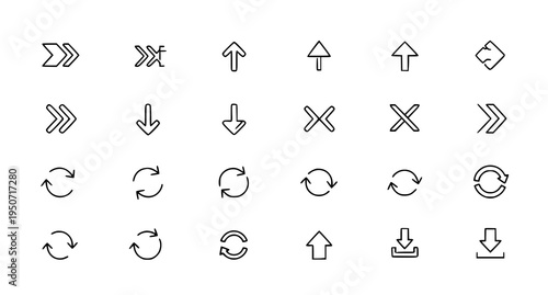 Linear arrow icons for website and mobile apps with navigation and action arrows editable stroke