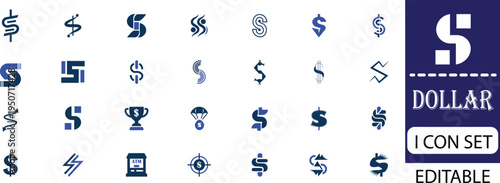 dollar icon set - solid icon collection illustration design. The dollar is a powerful global currency that represents economic strength, international trade, and financial influence around the world.