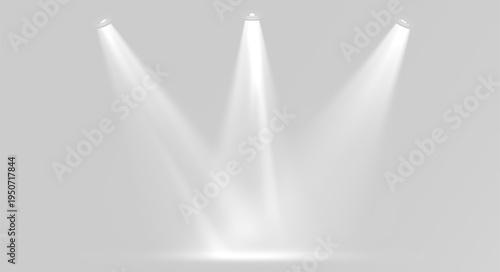 Cuadro en lienzo Three stage spotlights beams white glowing light cinematic theater illumination