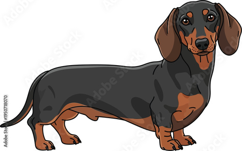 Dachshund dog illustration stands ready for a close-up portrait view.
