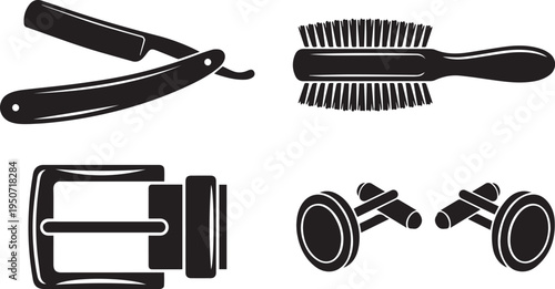 Mens Grooming and Fashion Accessories Vector Silhouettes
